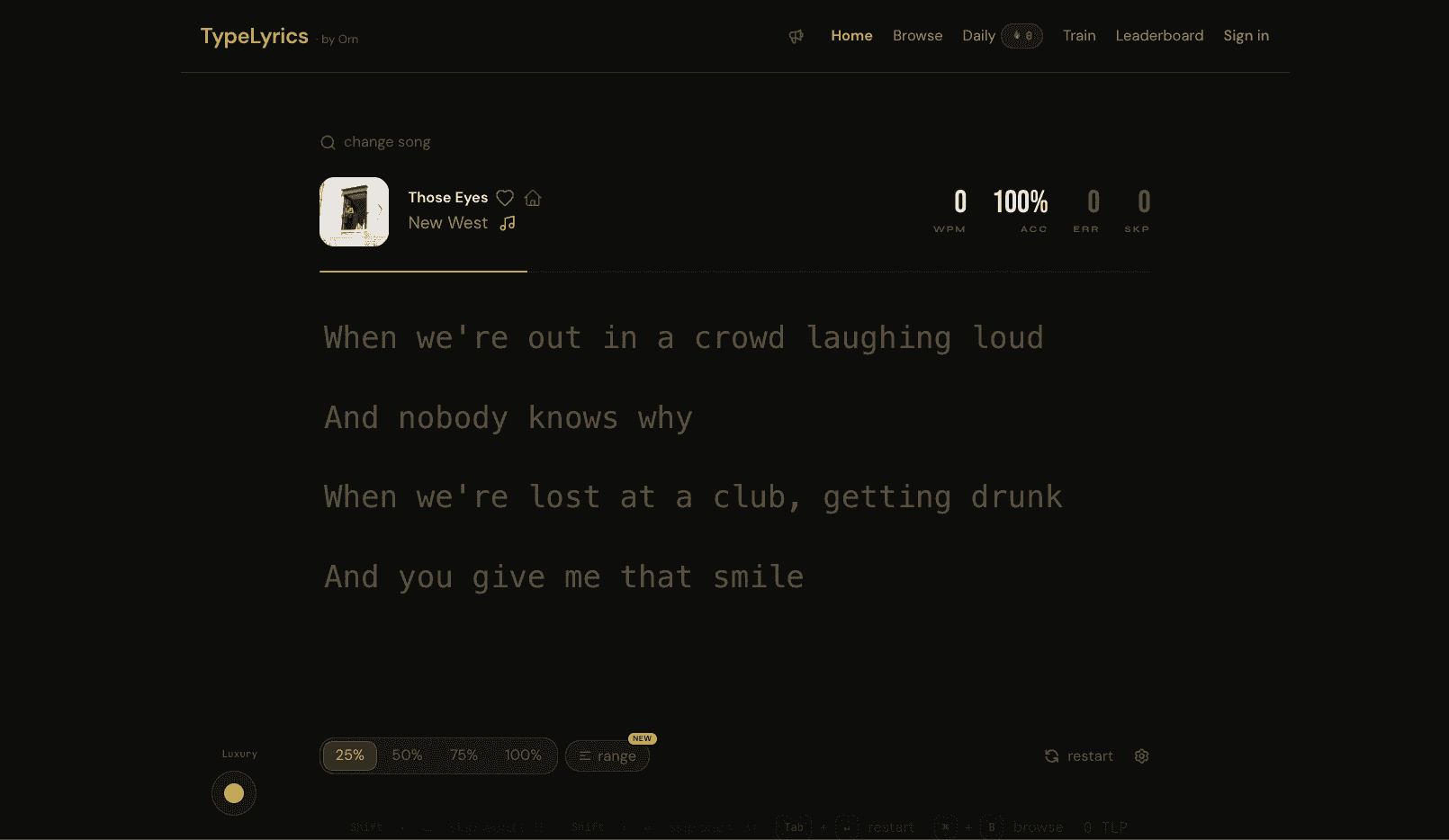 TypeLyrics typing interface